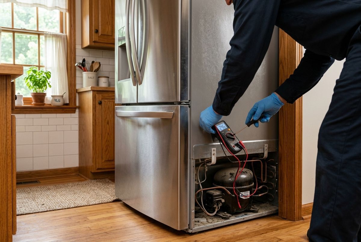 Refrigerator Repair technician at work